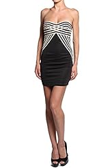 Strapless Bandeau Neck Sweetheart Leather/Polyester Striped Print Cocktail Bodycon Dress/Mini Dress 