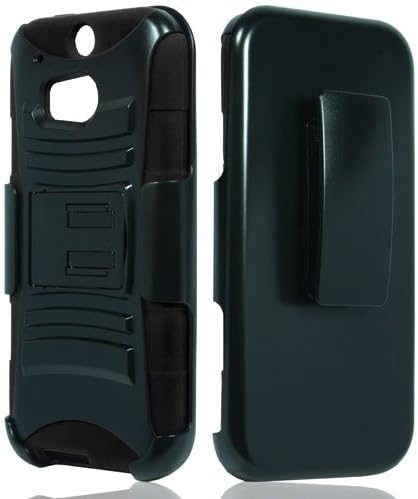 HTC One 2 M8 Hybrid Hard Case Cover Belt Clip Holster With Stand - Black