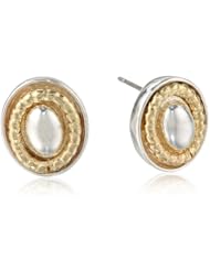 Napier "Glitter Links" Gold-Tone Pierced Oval Button Earrings