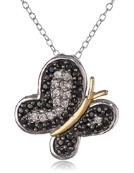 Sterling Silver Black and White Cubic-Zirconia Butterfly Pendant Necklace, 18"