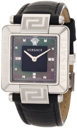 Versace Women's 88Q99SD008 S009 Reve Carrè Mother-Of-Pearl Diamond Black Genuine Leather Watch