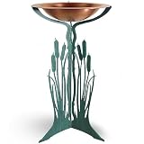 Verdi Green Cattail Birdbath - Steel Pedestal with Copper Bowl