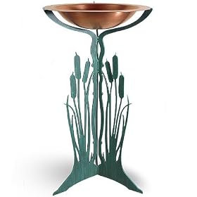 Verdi Green Cattail Birdbath - Steel Pedestal with Copper Bowl by Modern Artisans