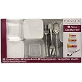 Mozaik Appetizer Set, White (32 Plates, 16 Bowls, 32 Forks, 16 Spoons), 96-Piece Set