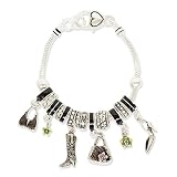 Silver Black Shopping Theme Designer Style Charm Bracelet Fashion Jewelry