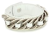 Streets Ahead 1" White Leather with Old Silver-Tone Chain Cuff Bracelet