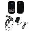 BlackBerry Bold 9650 - Premium Jet Black Soft Silicone Gel Skin Cover Case + Rapid Car Charger + Wall Travel Home Charger for BlackBerry Bold 9650