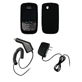BlackBerry Bold 9650 - Premium Jet Black Soft Silicone Gel Skin Cover Case + Rapid Car Charger + Wall Travel Home Charger for BlackBerry Bold 9650