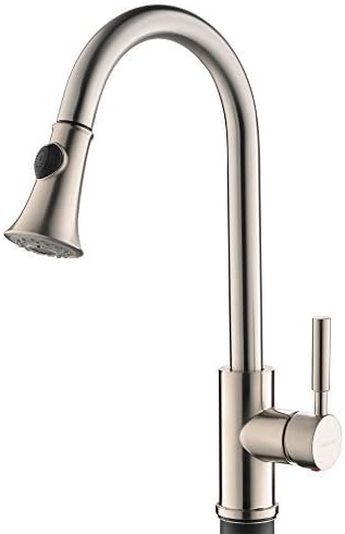 Vesla Modern American Single Handle Single Lever Stainless Steel Brushed Nickel Pull Out Sprayer Commercial Restaurant Kitchen Sink Faucets, Prep Rinse High Arch Bridge Kitchen Faucet
