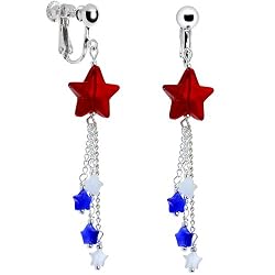 Handcrafted Sterling Silver Patriotic Star Clip Earrings