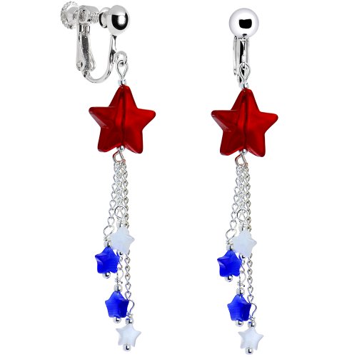 Handcrafted Sterling Silver Patriotic Star Clip Earrings