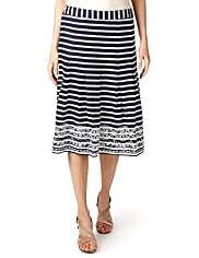 Per Una Pure Cotton Striped & Floral Embroidered Skirt