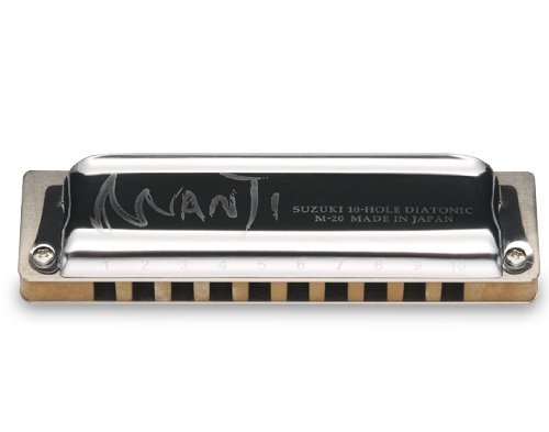 Suzuki Manji M-20 Professional Diatonic 10-Hole Blues Harmonica, Key of A