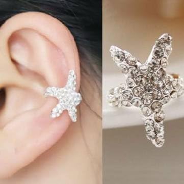 1pc Silver Rhinestone Wrap Starfish Ear Cuff Clip Earring No Piercing by Preciastore
