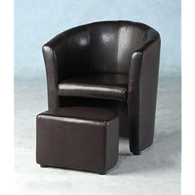 FAUX LEATHER TUB CHAIR WITH FOOTSTOOL IN EXPRESSO BROWN FROM CENTURION PINE