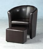 FAUX LEATHER TUB CHAIR WITH FOOTSTOOL IN EXPRESSO BROWN FROM CENTURION PINE