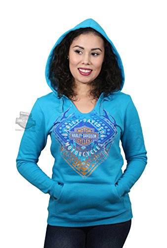 Harley-Davidson Womens Free As A Bird Diamond Flames Pullover Blue Long Sleeve Hoodie - LG