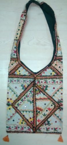 100% Handmade Bright Cotton Shoulder Bag with Appliqué Work - Free Coin Purse with Purchase