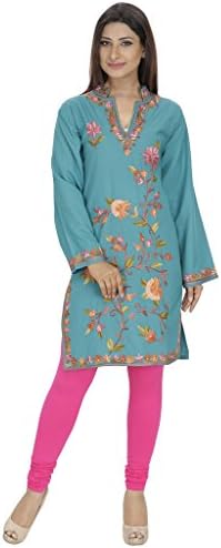 Saashiwear Womens Indian Ethnic Georgette Embroidered Tunic Top Kurta Clothing