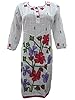 Mogul Kurta Womans Tunic Dress Ivory Red Traditional Printed Cotton Kurti S