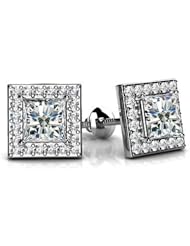 0.68 ct Ladys Princess Cut Diamond Stud Earrings In 14 Karat White Gold