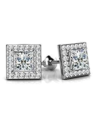 0.34 ct Ladys Princess Cut Diamond Stud Earrings In 14 Karat White Gold