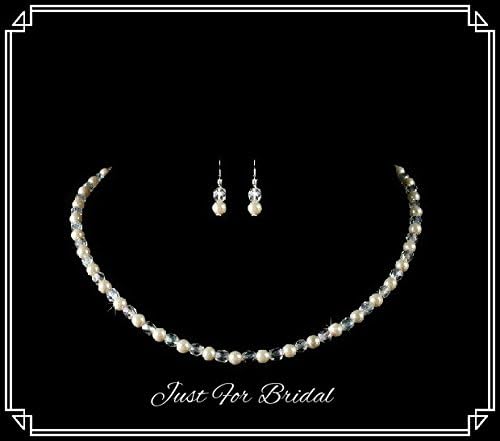 Ivory Flower Girl Pearl &amp; Crystal Necklace and Earring Sets Bridal Jewelry