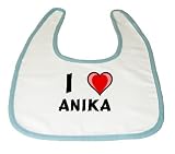 Baby Bib with I Love Anika (first name/surname/nickname) by Shopzeus