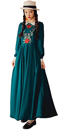 ワンピース ヴィンテージ シフォン ドレス フレアー コットン 刺繍 綿 ロングスカート シンプル レトロ 清楚 キュート エレガンス カジュアル レディース 秋物 冬物 可愛いスカーフ付き R410