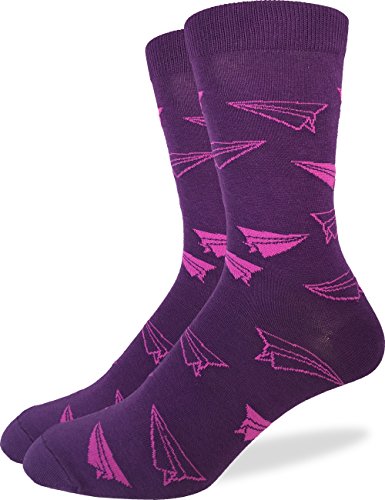 Good Luck Sock Men's Purple Paper Airplane Crew Socks,Large (Shoe size 7-12)