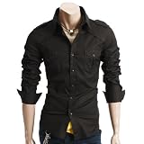 Mens Casual Shoulder Strap Pocket Slim Dress Shirts BLACK(CJL) L(UK Medium)