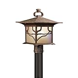 IMAGE OF Kichler Lighting 9920DCO Morris 1-Light Incandescent Outdoor Post Lantern, Distressed Copper Finish with Inside-Etched Iridized Seedy Glass