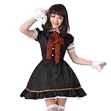 TOMSUIT Japanese Coffee Shop Lolita Maid Costume Lace Dress Set, L, Black