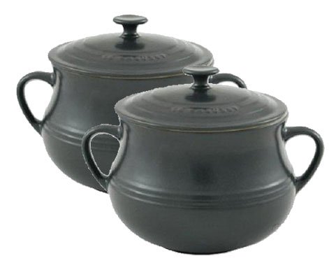 Le Creuset Stoneware Pair of Bean Pots, Granite, Small