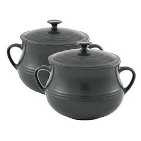 Le Creuset Stoneware Pair of Bean Pots, Granite, Small