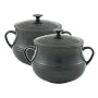 Le Creuset Stoneware Pair of Bean Pots, Granite, Small