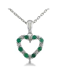 1/3ct Diamond and Emerald Heart Pendant in Sterling Silver, Free 18 Inch Necklace