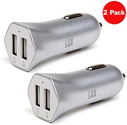 [2 Pack] LAX Dual USB 3.4A Fast Car Charger for iPhone 6S, 6, Plus, 5S 5 5C 4S, Samsung Galaxy Note 5 4 3 2 S6, S6 Edge / S5 / S4 / S3 / Tab / iPad Air / Pro / 4/3/2 / Mini 3 2 Retina (2 Pack: Silver)