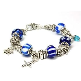 Heavy Sterling Silver Blue Bead Bracelet With Charms