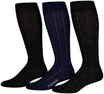 Boardroom Socks Men's OTC Wool Dress Socks 8-12 Dots/Stripes 3-Set Blk/Navy/Blk