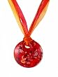 Necklace - N116 - Murano Glass Style - Round Shape ~ Red and Copper with Millefiore Flowers hung on 5 Strand Organza and Cotton Cord + 2" Extension Chain