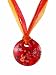 Necklace - N116 - Murano Glass Style - Round Shape ~ Red and Copper with Millefiore Flowers hung on 5 Strand Organza and Cotton Cord + 2" Extension Chain
