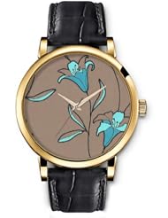 SPRAWL Aanalog Fashion Series Gold Ladies Watches of Genuine Black Leather Strap,Unique Wrist Watch for Women Girls Designed with Drawing lily flowers on blue background coffee