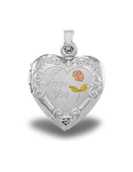 Sterling Silver "I Love You" Heart Picture Locket 3/4 in x 3/4 in
