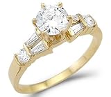 Solid 14k Yellow Gold New Solitaire CZ Cubic Zirconia Engagement Ring Unique 1.0 ct