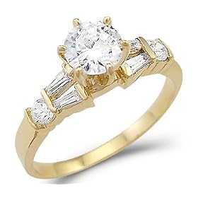 Solid 14k Yellow Gold New Solitaire CZ Cubic Zirconia Engagement Ring Unique 1.0 ct: Jewelry
