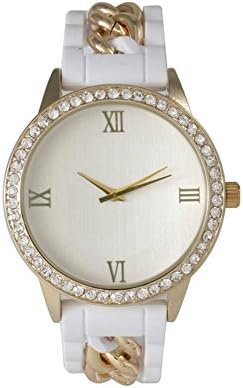 Olivia Pratt Silicone Chain Rhinestone Boyfriend Watch - White