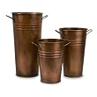 Set of 3 Antique Style Tall Rustic Copper Bucket Vases with Handles
