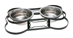 Loving Pets Santa Fe Wrought Iron Bone-Shaped Double Diner Dog Bowl, 2-Quart