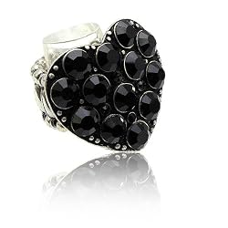 Chunky Black Crystal Studded Heart Stretch Ring